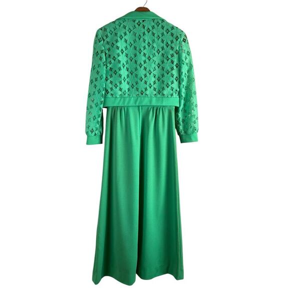Vintage 60s Green Lace Bodice Sleeveless Sheath Dress w/ Matching Crop Jacket, M - Picture 11 of 16